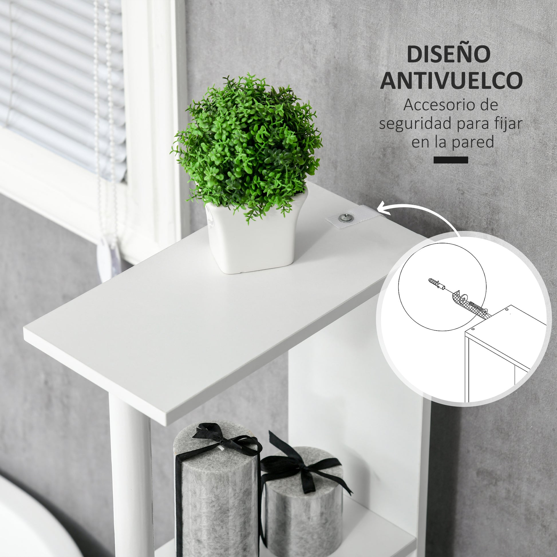 Bathroom Column Bathroom Cabinet with Doors and Open Shelves Modern Style 15.2x29.8x118 cm White and Gray