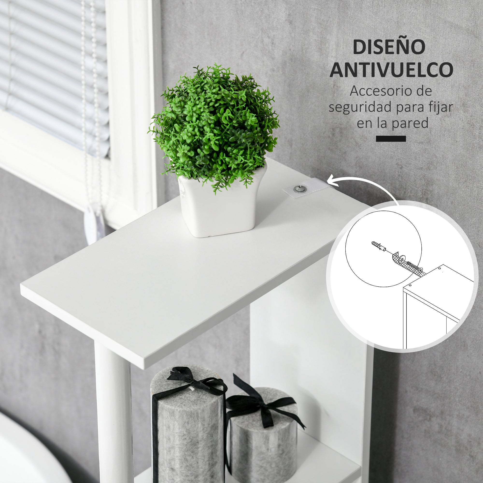 Bathroom Column Bathroom Cabinet with Doors and Open Shelves Modern Style 15.2x29.8x118 cm White and Gray