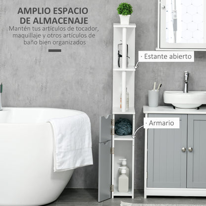 Bathroom Column Bathroom Cabinet with Doors and Open Shelves Modern Style 15.2x29.8x118 cm White and Gray