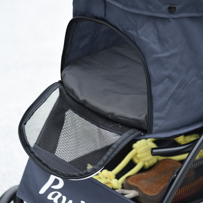 Dog Cart, Foldable Dog Buggy, Dog Trolley with Cushion, Cat Buggy, Cat Wagon with 4 Wheels, Mesh Window, Storage Space for Small Dogs, Cats, 600D Oxford, Navy Blue