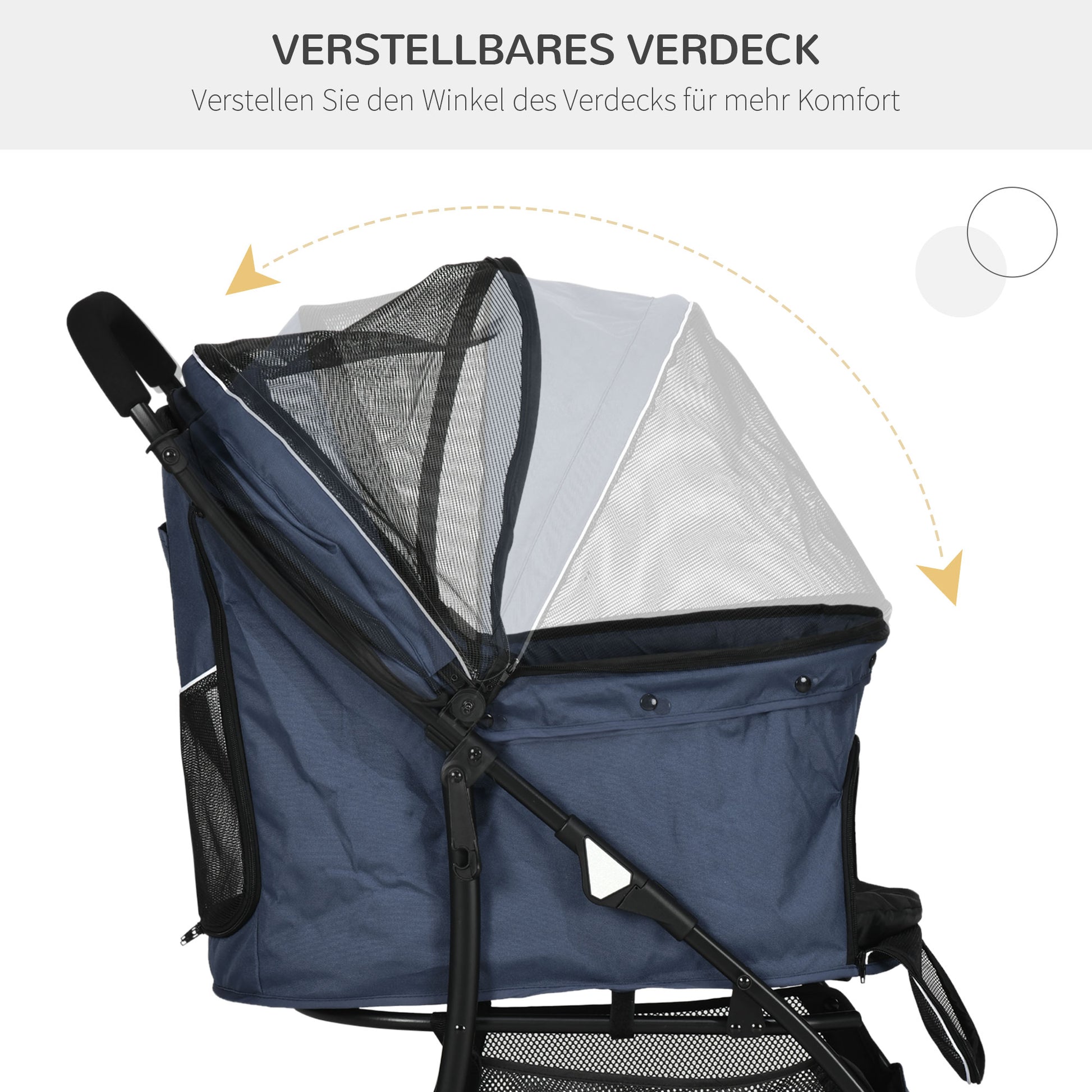 Dog Cart, Foldable Dog Buggy, Dog Trolley with Cushion, Cat Buggy, Cat Wagon with 4 Wheels, Mesh Window, Storage Space for Small Dogs, Cats, 600D Oxford, Navy Blue