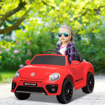 Volkswagen Beetle Licensed Electric Kids Car, 12V Electric Vehicle with 2.4G Remote Control, Spring Suspension, Headlights, Music, Horn, Kids Car for 3-5 Years Old, Red
