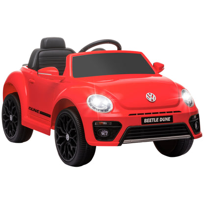 Volkswagen Beetle Licensed Electric Kids Car, 12V Electric Vehicle with 2.4G Remote Control, Spring Suspension, Headlights, Music, Horn, Kids Car for 3-5 Years Old, Red