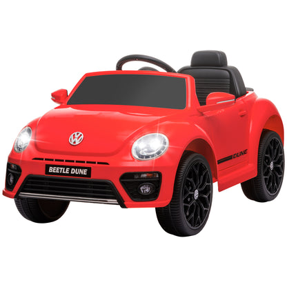 Volkswagen Beetle Licensed Electric Kids Car, 12V Electric Vehicle with 2.4G Remote Control, Spring Suspension, Headlights, Music, Horn, Kids Car for 3-5 Years Old, Red