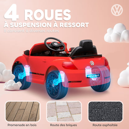 Volkswagen Beetle Licensed Electric Kids Car, 12V Electric Vehicle with 2.4G Remote Control, Spring Suspension, Headlights, Music, Horn, Kids Car for 3-5 Years Old, Red