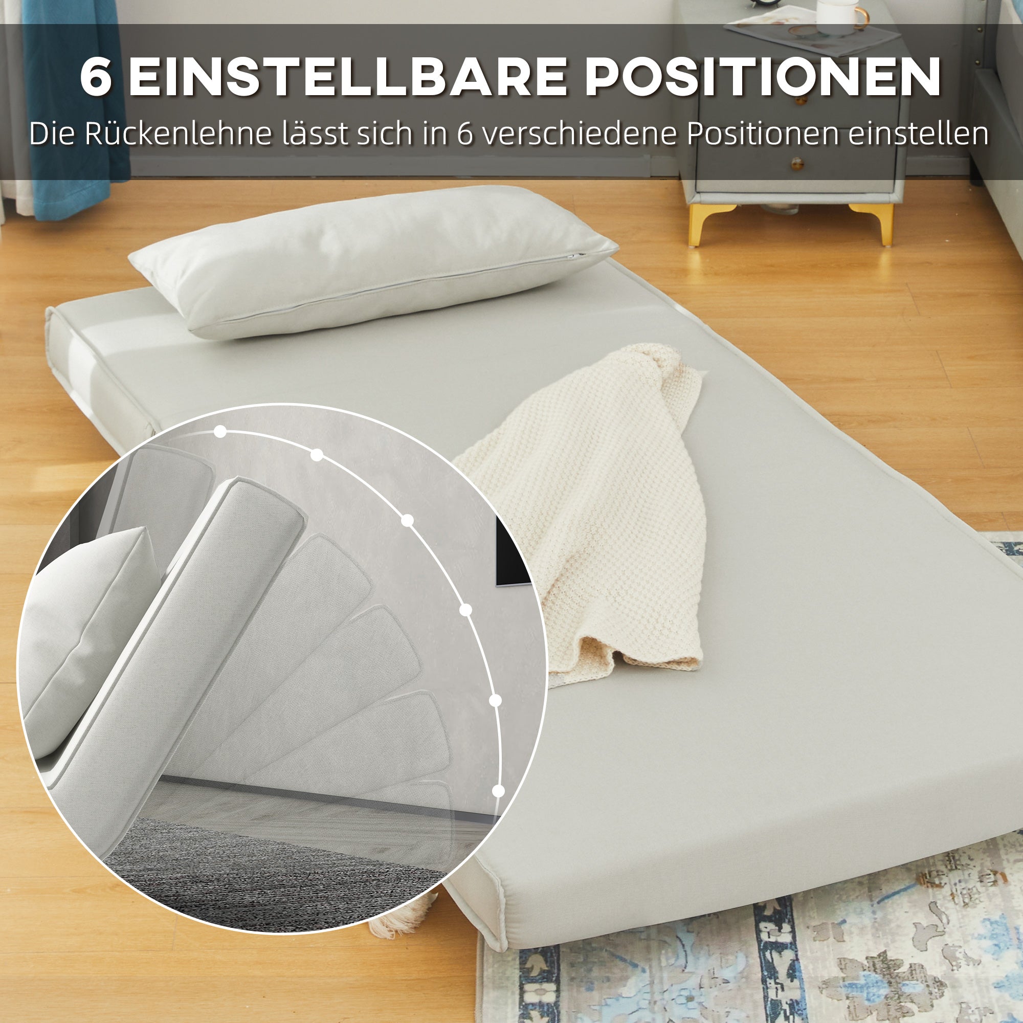 Single Sofa Bed Sleeper Sofa Futon Adjustable Backrest Recliner Nordic Scandinavian 25D Foam Home Linen Fabric Pine Wood Cream White 94 x 78 x 80 cm