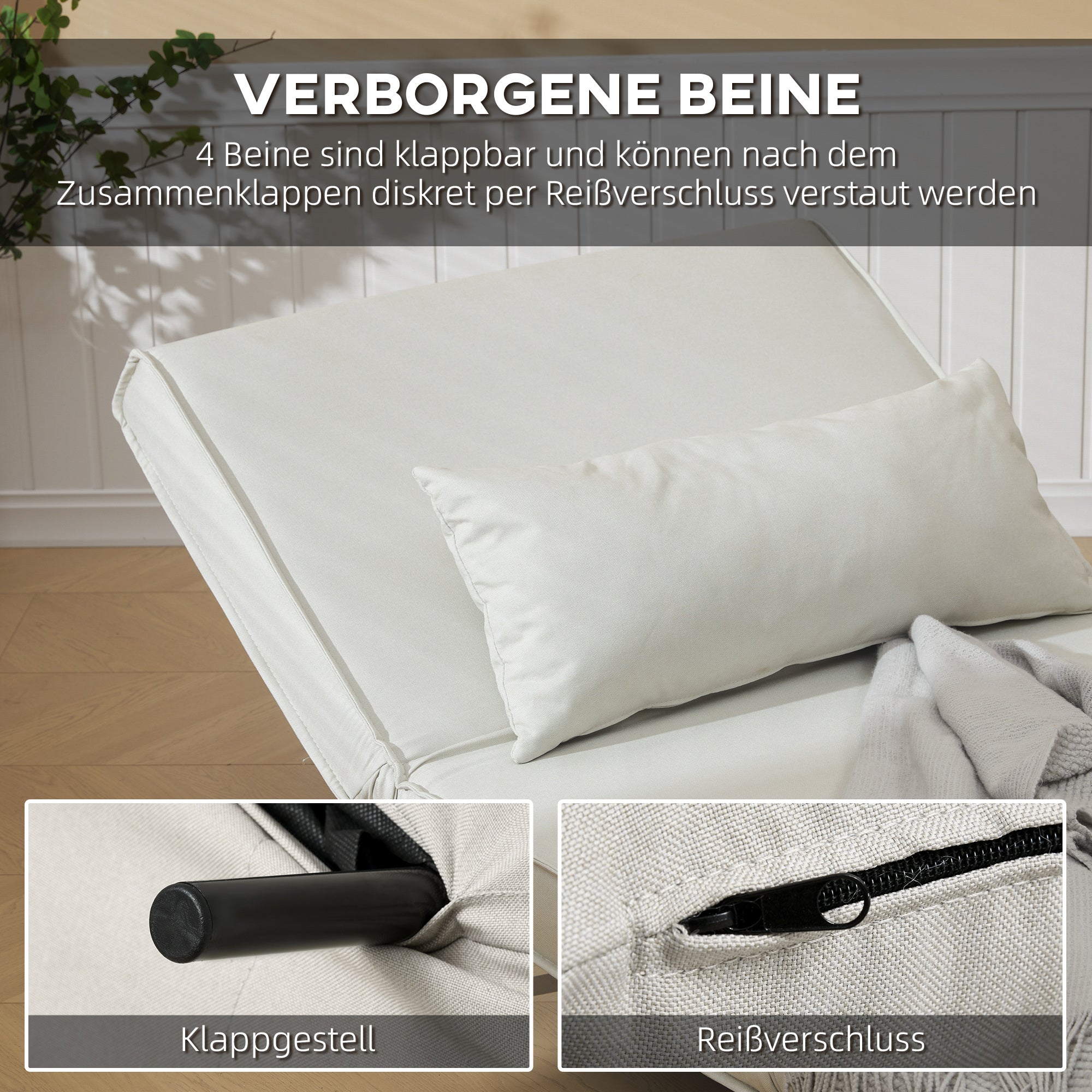 Single Sofa Bed Sleeper Sofa Futon Adjustable Backrest Recliner Nordic Scandinavian 25D Foam Home Linen Fabric Pine Wood Cream White 94 x 78 x 80 cm