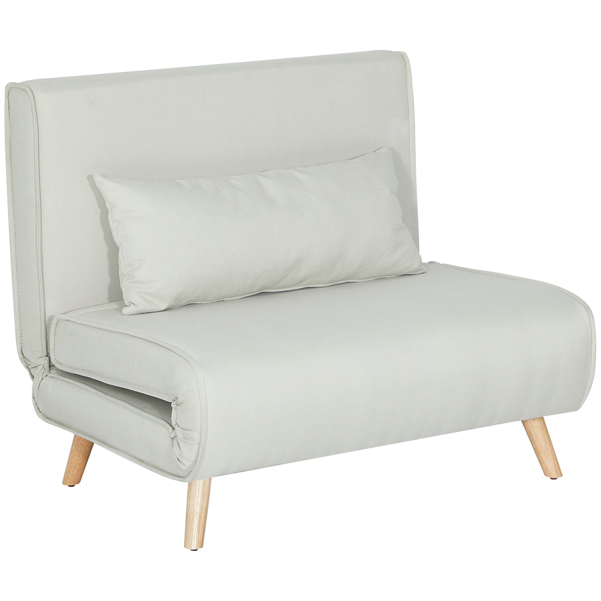 Single Sofa Bed Sleeper Sofa Futon Adjustable Backrest Recliner Nordic Scandinavian 25D Foam Home Linen Fabric Pine Wood Cream White 94 x 78 x 80 cm