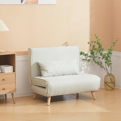 Single Sofa Bed Sleeper Sofa Futon Adjustable Backrest Recliner Nordic Scandinavian 25D Foam Home Linen Fabric Pine Wood Cream White 94 x 78 x 80 cm