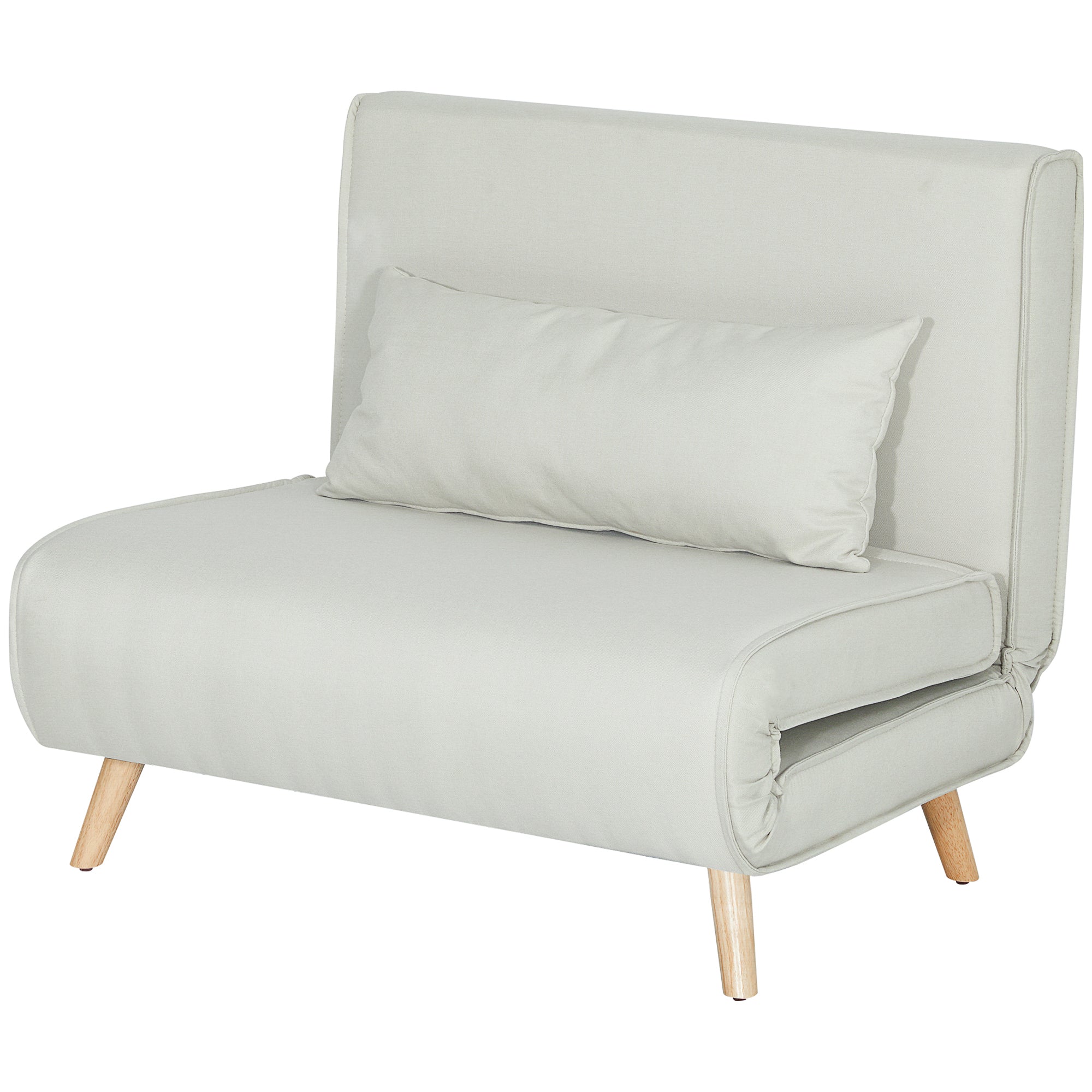Single Sofa Bed Sleeper Sofa Futon Adjustable Backrest Recliner Nordic Scandinavian 25D Foam Home Linen Fabric Pine Wood Cream White 94 x 78 x 80 cm