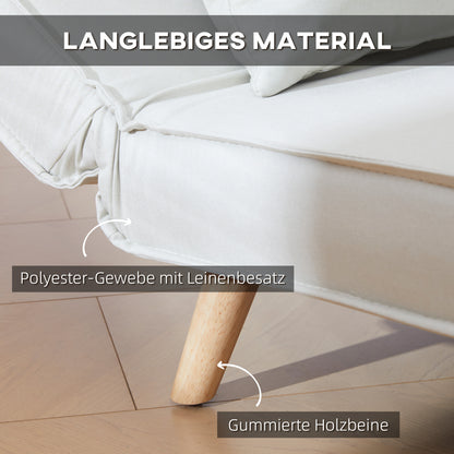 Single Sofa Bed Sleeper Sofa Futon Adjustable Backrest Recliner Nordic Scandinavian 25D Foam Home Linen Fabric Pine Wood Cream White 94 x 78 x 80 cm