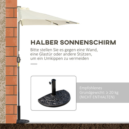 Umbrella, 270 x 240 cm Half Umbrella with LED Lights, Half Round Patio Umbrella with Hand Crank, Solar Panel, for Garden, Metal, Beige