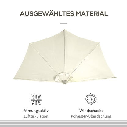 Umbrella, 270 x 240 cm Half Umbrella with LED Lights, Half Round Patio Umbrella with Hand Crank, Solar Panel, for Garden, Metal, Beige
