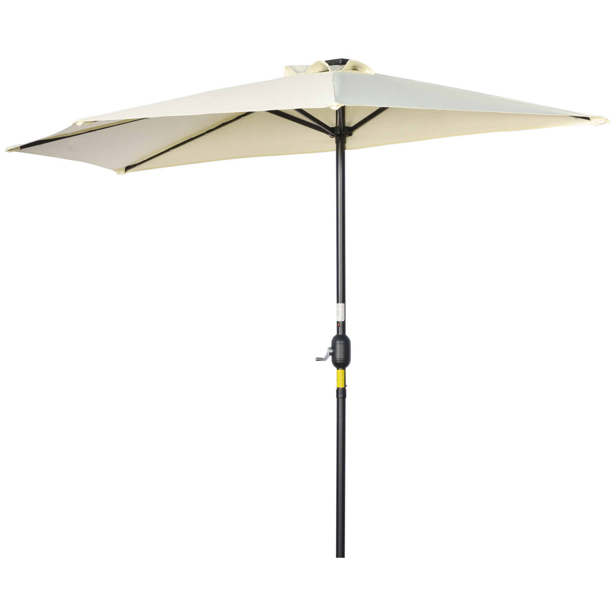 Umbrella, 270 x 240 cm Half Umbrella with LED Lights, Half Round Patio Umbrella with Hand Crank, Solar Panel, for Garden, Metal, Beige
