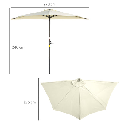 Umbrella, 270 x 240 cm Half Umbrella with LED Lights, Half Round Patio Umbrella with Hand Crank, Solar Panel, for Garden, Metal, Beige