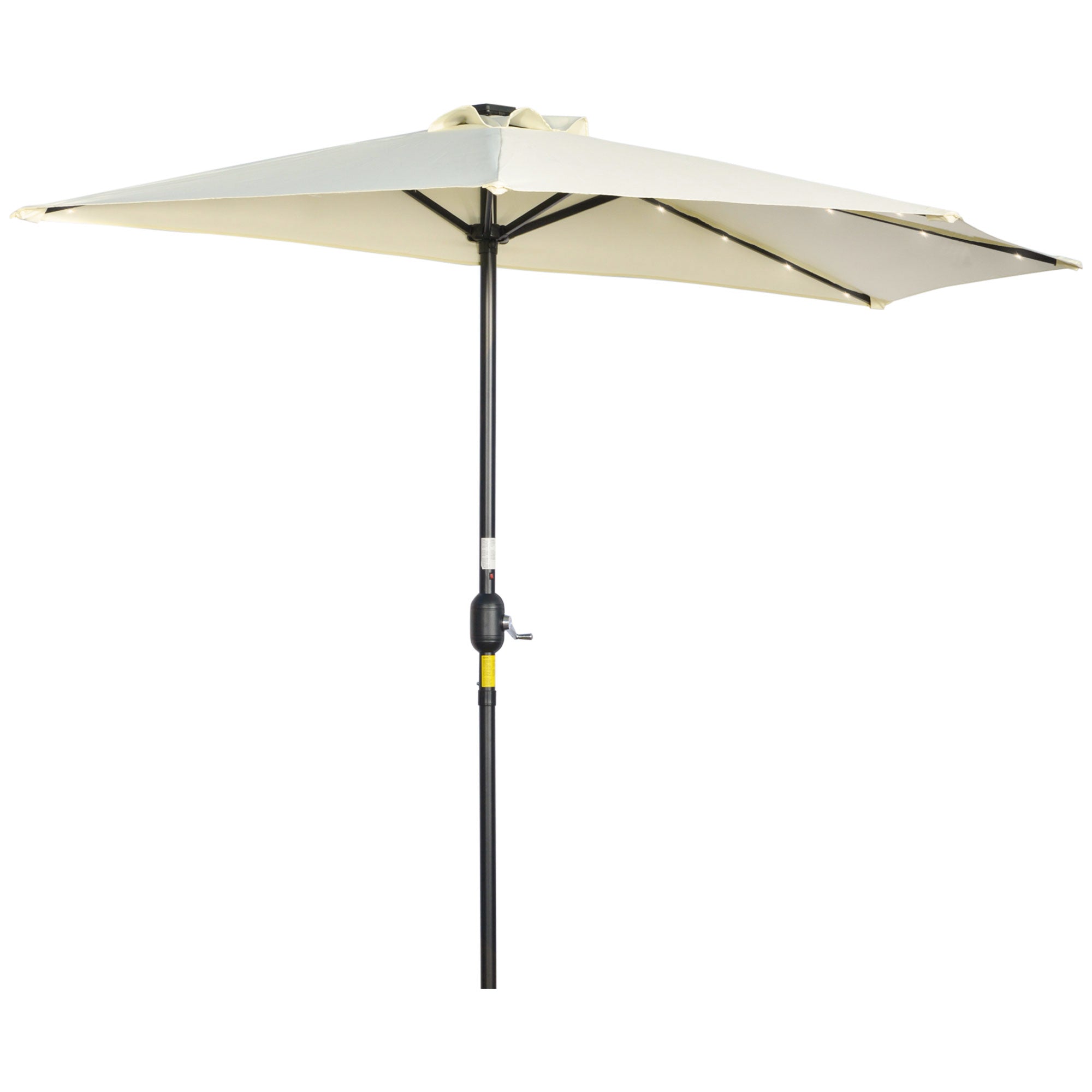 Umbrella, 270 x 240 cm Half Umbrella with LED Lights, Half Round Patio Umbrella with Hand Crank, Solar Panel, for Garden, Metal, Beige