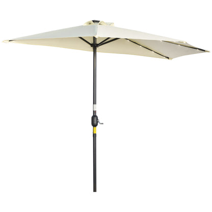 Umbrella, 270 x 240 cm Half Umbrella with LED Lights, Half Round Patio Umbrella with Hand Crank, Solar Panel, for Garden, Metal, Beige