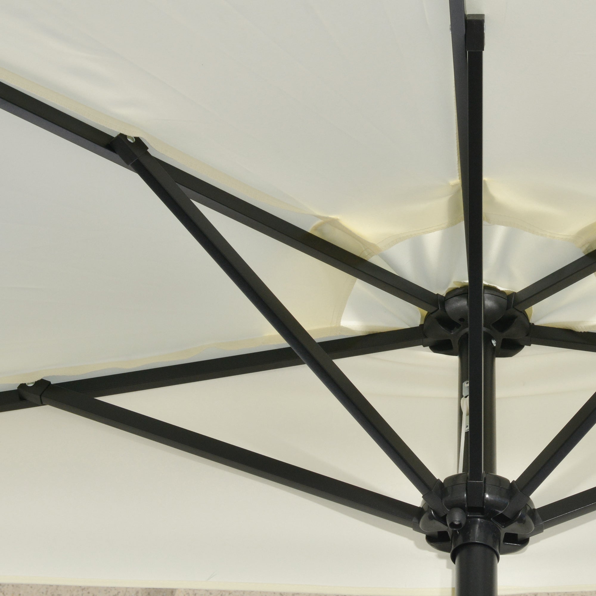Umbrella, 270 x 240 cm Half Umbrella with LED Lights, Half Round Patio Umbrella with Hand Crank, Solar Panel, for Garden, Metal, Beige