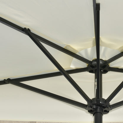 Umbrella, 270 x 240 cm Half Umbrella with LED Lights, Half Round Patio Umbrella with Hand Crank, Solar Panel, for Garden, Metal, Beige