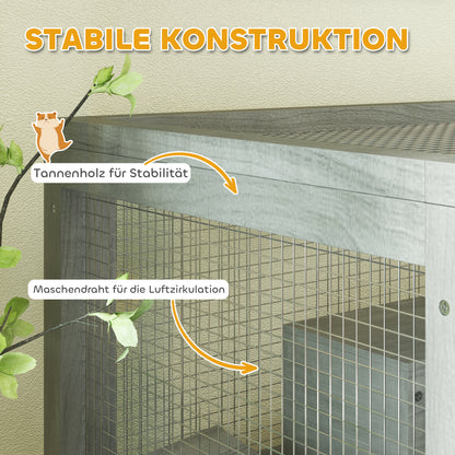 Hamster Cage Made of Wood, 65 x 45 x 109 cm Rodent Cage with Houses, Seesaw, Platform, Feeding Bowls, 4-Story Small Animal Cage with Lock, Ramps, Wheels, for Dwarf Hamsters Gray