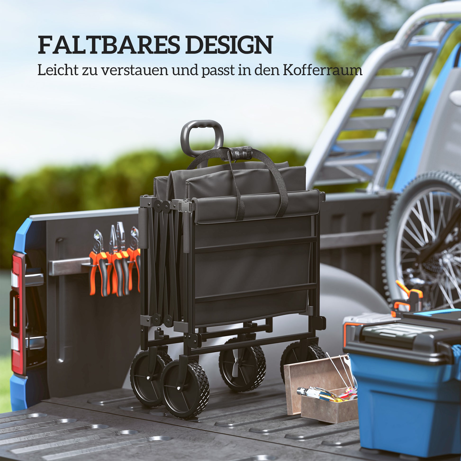Garden Cart 100 kg Load Foldable Extended Transport Wagon with Removable Tarpaulin Handle Wheels Cart Handcart Garden Cart 160 Litres Tool Cart for Home, Garden Black