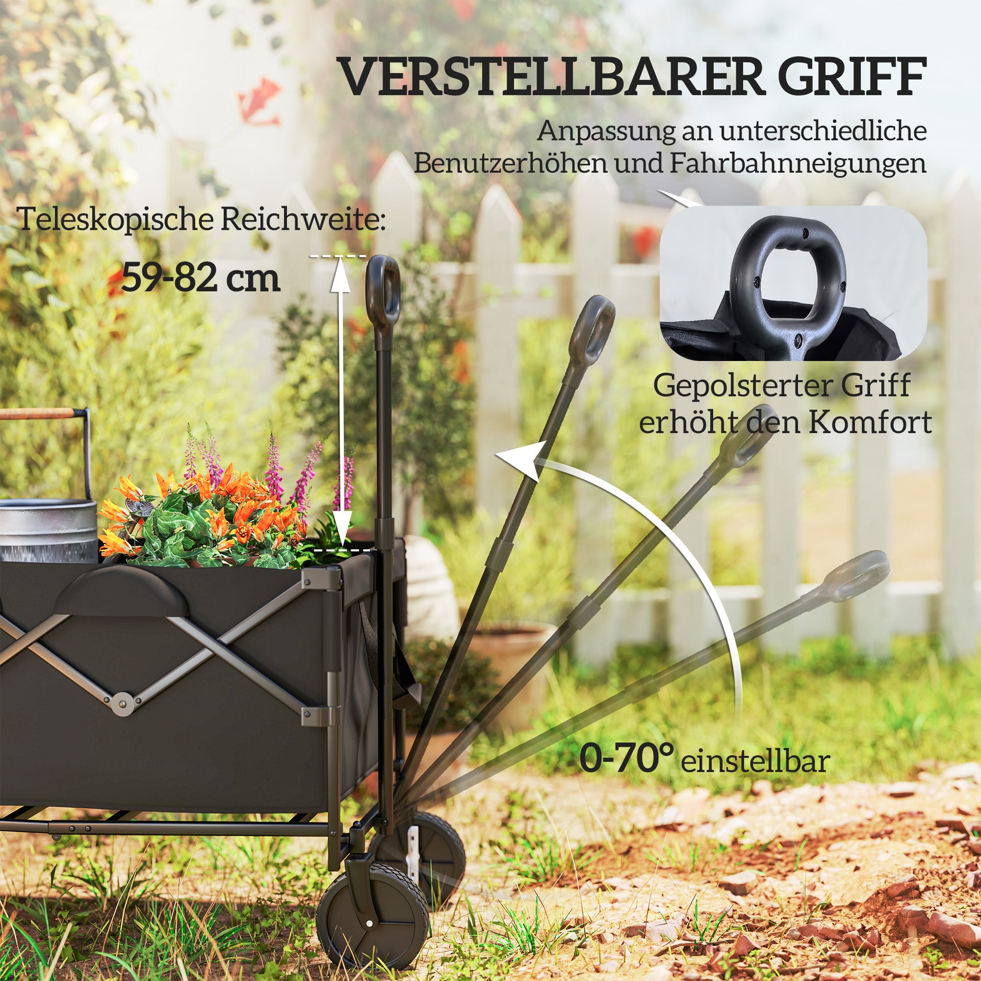 Garden Cart 100 kg Load Foldable Extended Transport Wagon with Removable Tarpaulin Handle Wheels Cart Handcart Garden Cart 160 Litres Tool Cart for Home, Garden Black