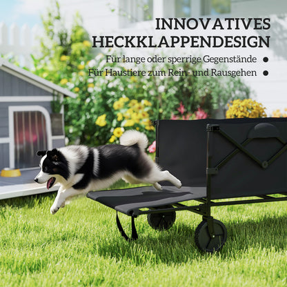 Garden Cart 100 kg Load Foldable Extended Transport Wagon with Removable Tarpaulin Handle Wheels Cart Handcart Garden Cart 160 Litres Tool Cart for Home, Garden Black