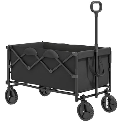 Garden Cart 100 kg Load Foldable Extended Transport Wagon with Removable Tarpaulin Handle Wheels Cart Handcart Garden Cart 160 Litres Tool Cart for Home, Garden Black