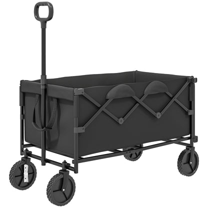 Garden Cart 100 kg Load Foldable Extended Transport Wagon with Removable Tarpaulin Handle Wheels Cart Handcart Garden Cart 160 Litres Tool Cart for Home, Garden Black