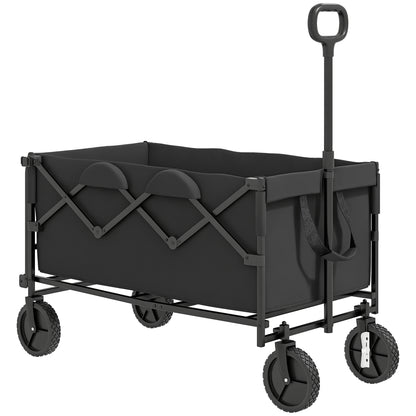Garden Cart 100 kg Load Foldable Extended Transport Wagon with Removable Tarpaulin Handle Wheels Cart Handcart Garden Cart 160 Litres Tool Cart for Home, Garden Black