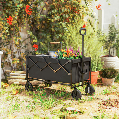 Garden Cart 100 kg Load Foldable Extended Transport Wagon with Removable Tarpaulin Handle Wheels Cart Handcart Garden Cart 160 Litres Tool Cart for Home, Garden Black