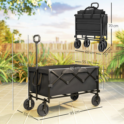 Garden Cart 100 kg Load Foldable Extended Transport Wagon with Removable Tarpaulin Handle Wheels Cart Handcart Garden Cart 160 Litres Tool Cart for Home, Garden Black