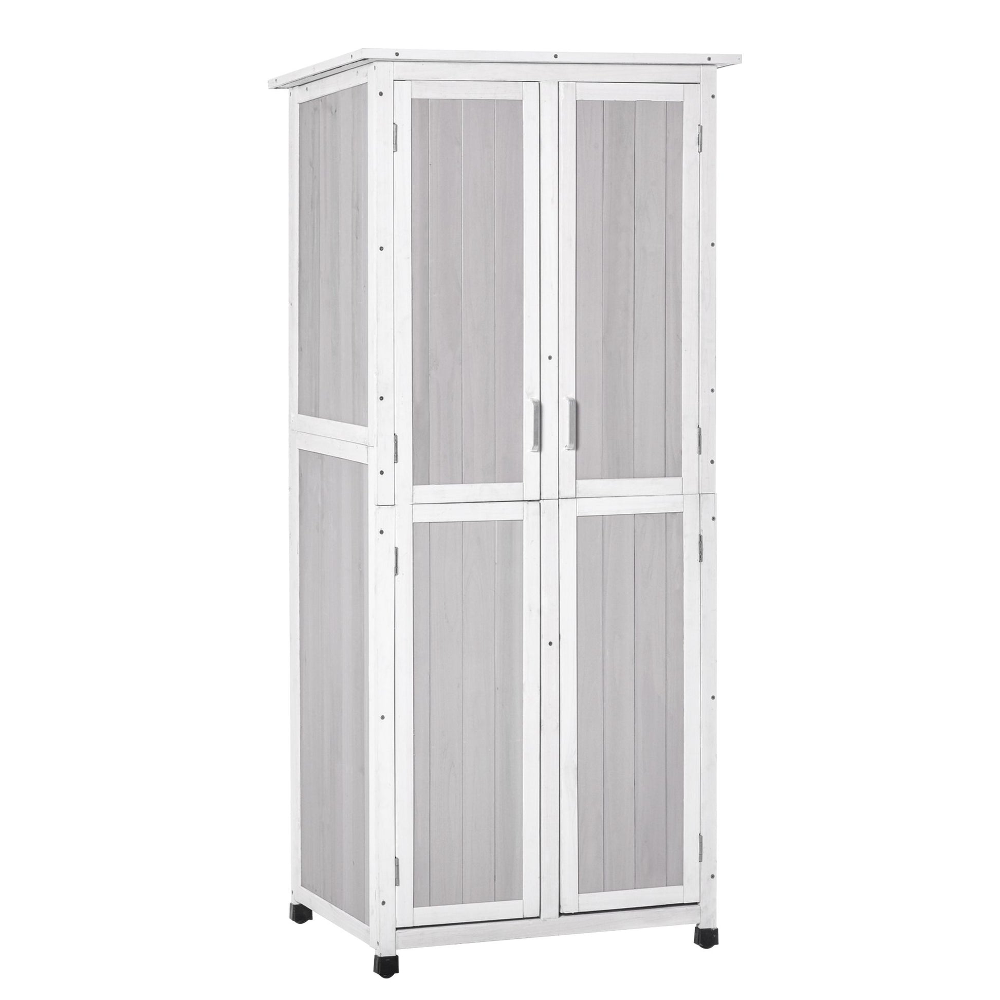 3-Tier Wooden Garden Tool Shed with Bitumen Roof and Hooks, 77x58x175 cm, Grey