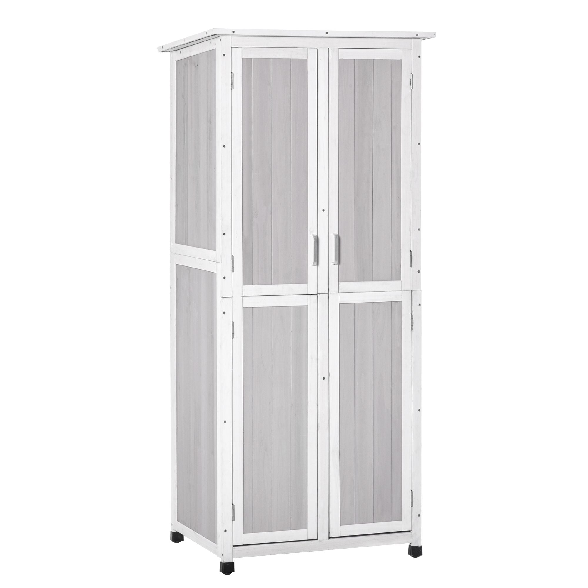 3-Tier Wooden Garden Tool Shed with Bitumen Roof and Hooks, 77x58x175 cm, Grey
