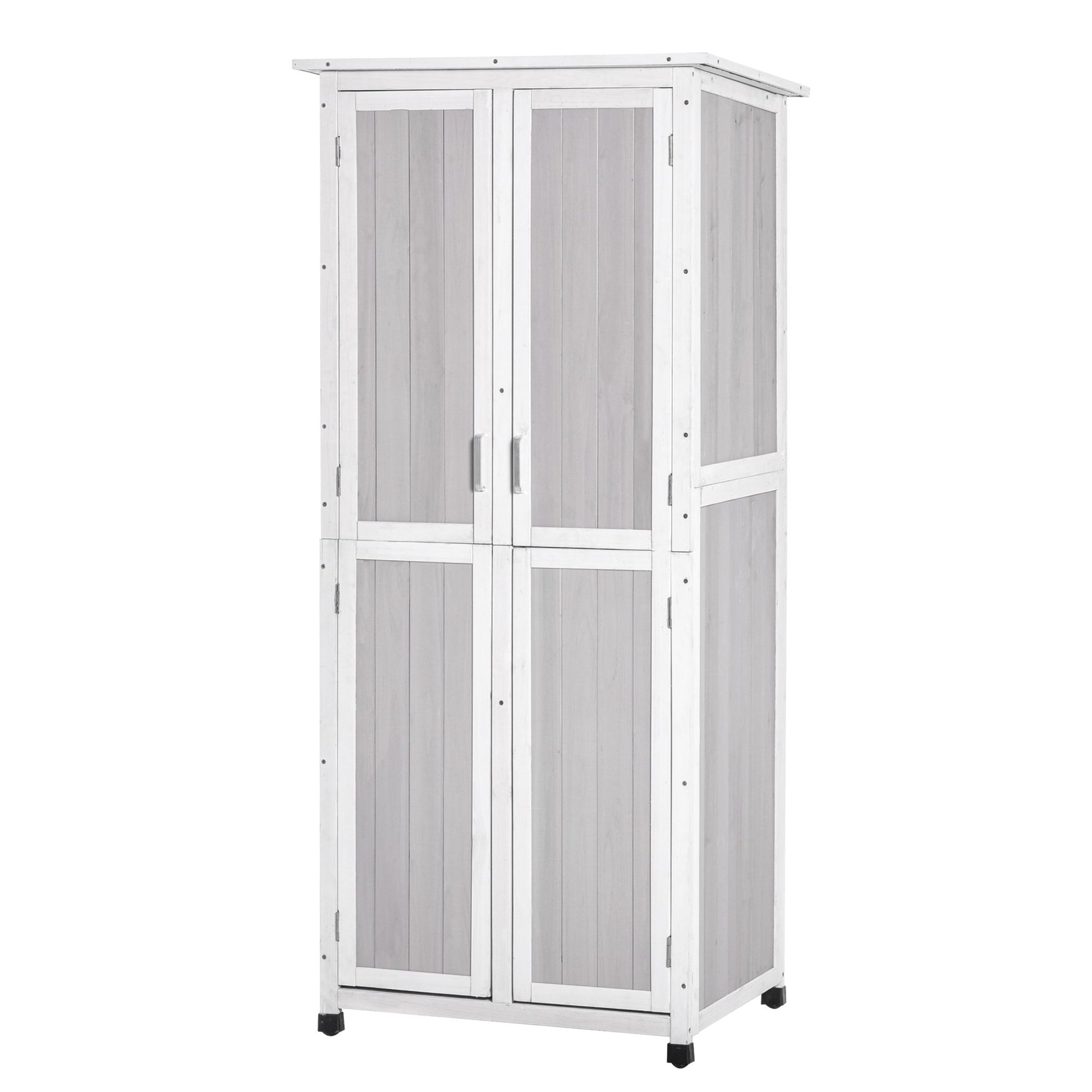 3-Tier Wooden Garden Tool Shed with Bitumen Roof and Hooks, 77x58x175 cm, Grey