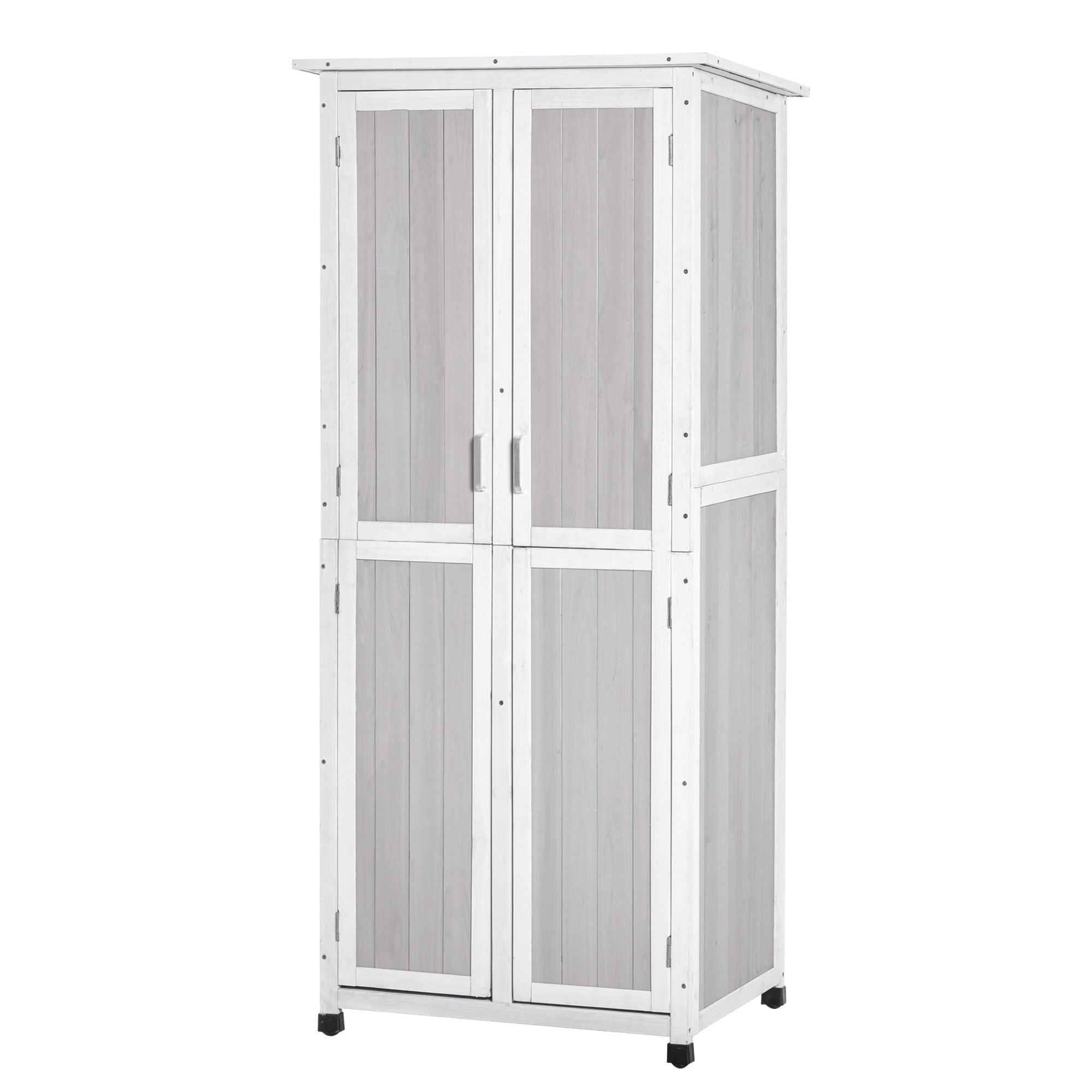3-Tier Wooden Garden Tool Shed with Bitumen Roof and Hooks, 77x58x175 cm, Grey