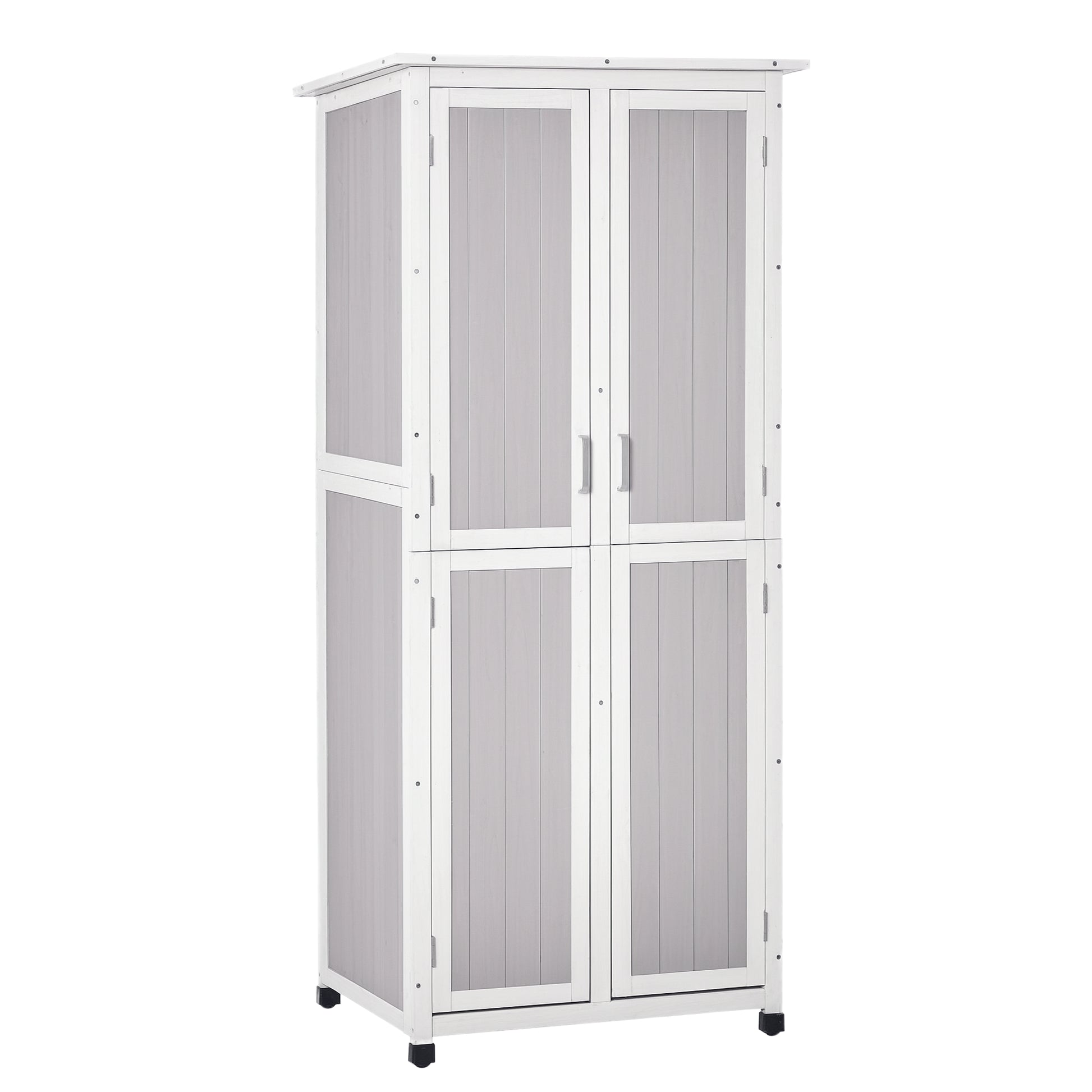 3-Tier Wooden Garden Tool Shed with Bitumen Roof and Hooks, 77x58x175 cm, Grey