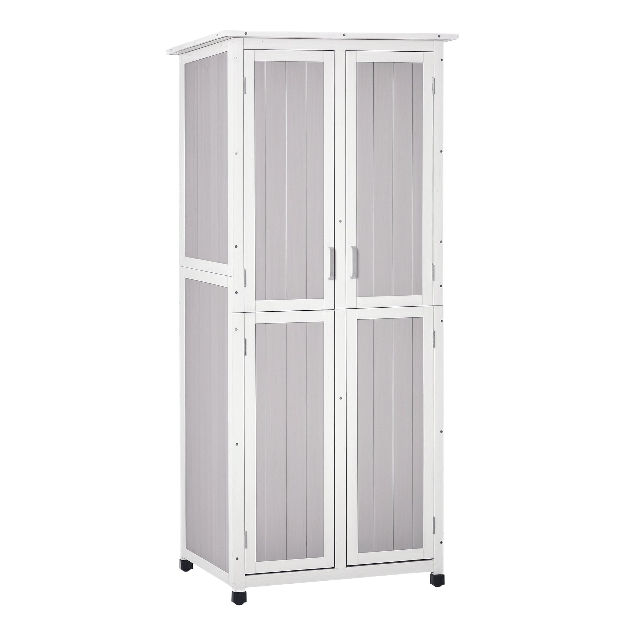 3-Tier Wooden Garden Tool Shed with Bitumen Roof and Hooks, 77x58x175 cm, Grey