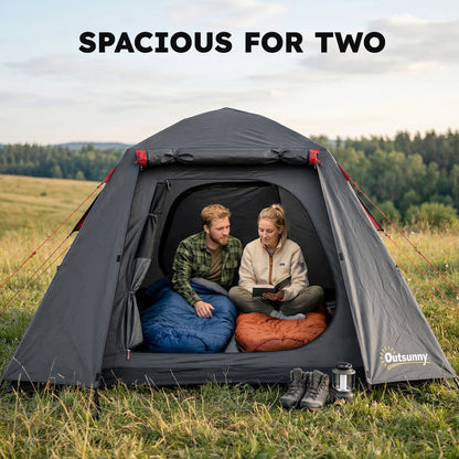 2-Person Camping Tent, 3000 mm Waterproof & Windproof Dome with 2 Doors, 2 Mesh Windows, 2 Side Windows, Carry Bag & Lantern Hook – Camping/Trekking/Travel
