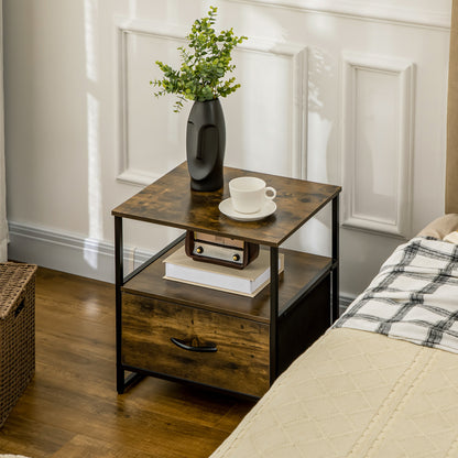 Fabric Drawer Organizer Dresser with Foldable Drawer Open Shelf and Steel Frame Industrial Style for Living Room Entryway Bedroom 45x40x50.5 cm Rustic Brown