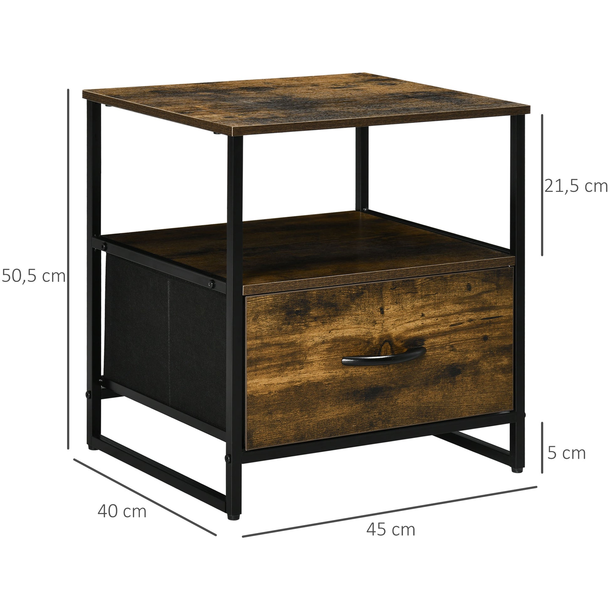 Fabric Drawer Organizer Dresser with Foldable Drawer Open Shelf and Steel Frame Industrial Style for Living Room Entryway Bedroom 45x40x50.5 cm Rustic Brown