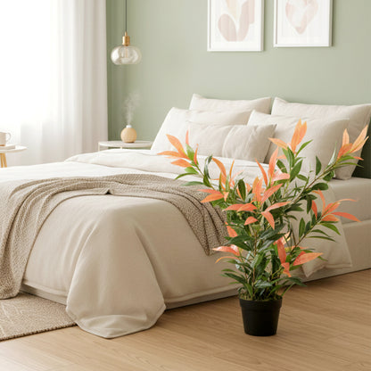 Artificial Photinia 35.4 in (90 cm), 300 Leaves, Realistic-Looking Plastic Plant with Adjustable Branches — Living Room, Bedroom, Office, Garden Décor