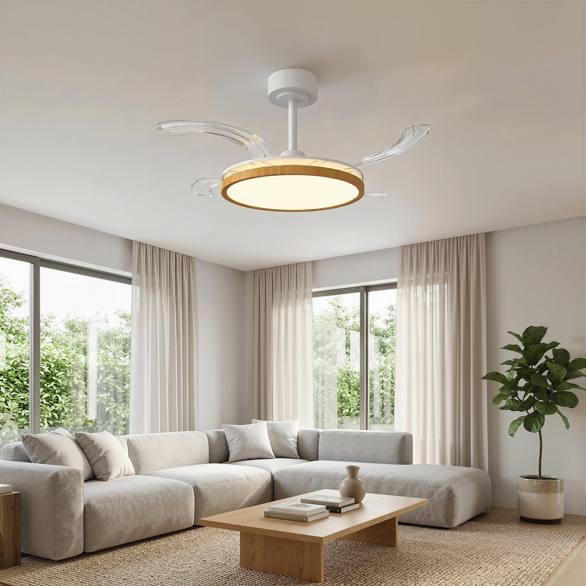 LED Ceiling Fan with Light, 80W, Reversible DC Motor, Quiet Ceiling Fan Lamp, Remote Control, 6 Speeds, 3 Color Temps, Timer, for Living Room, Ø95 cm (37.4 in), Natural