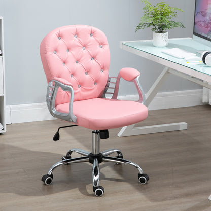 Office Chair, Ergonomic Desk Chair with Armrest, Padded Backrest, Height Adjustable Computer Chair with Faux Leather, Swivel Chair for Home Office, Pink