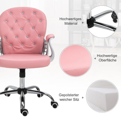 Office Chair, Ergonomic Desk Chair with Armrest, Padded Backrest, Height Adjustable Computer Chair with Faux Leather, Swivel Chair for Home Office, Pink