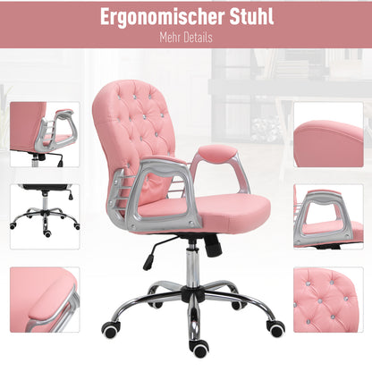 Office Chair, Ergonomic Desk Chair with Armrest, Padded Backrest, Height Adjustable Computer Chair with Faux Leather, Swivel Chair for Home Office, Pink