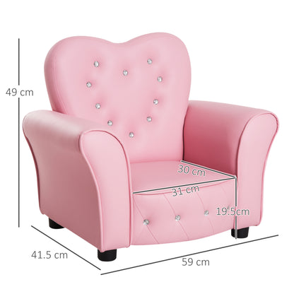 Kids Sofa Children's Armchair Princess Mini Sofa Kids Room Sofa Heart-shaped Pink L59 x W41.5 x H49 cm
