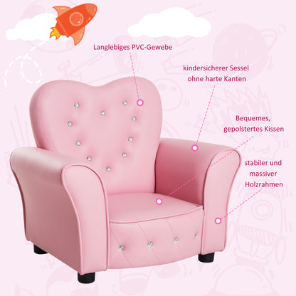 Kids Sofa Children's Armchair Princess Mini Sofa Kids Room Sofa Heart-shaped Pink L59 x W41.5 x H49 cm