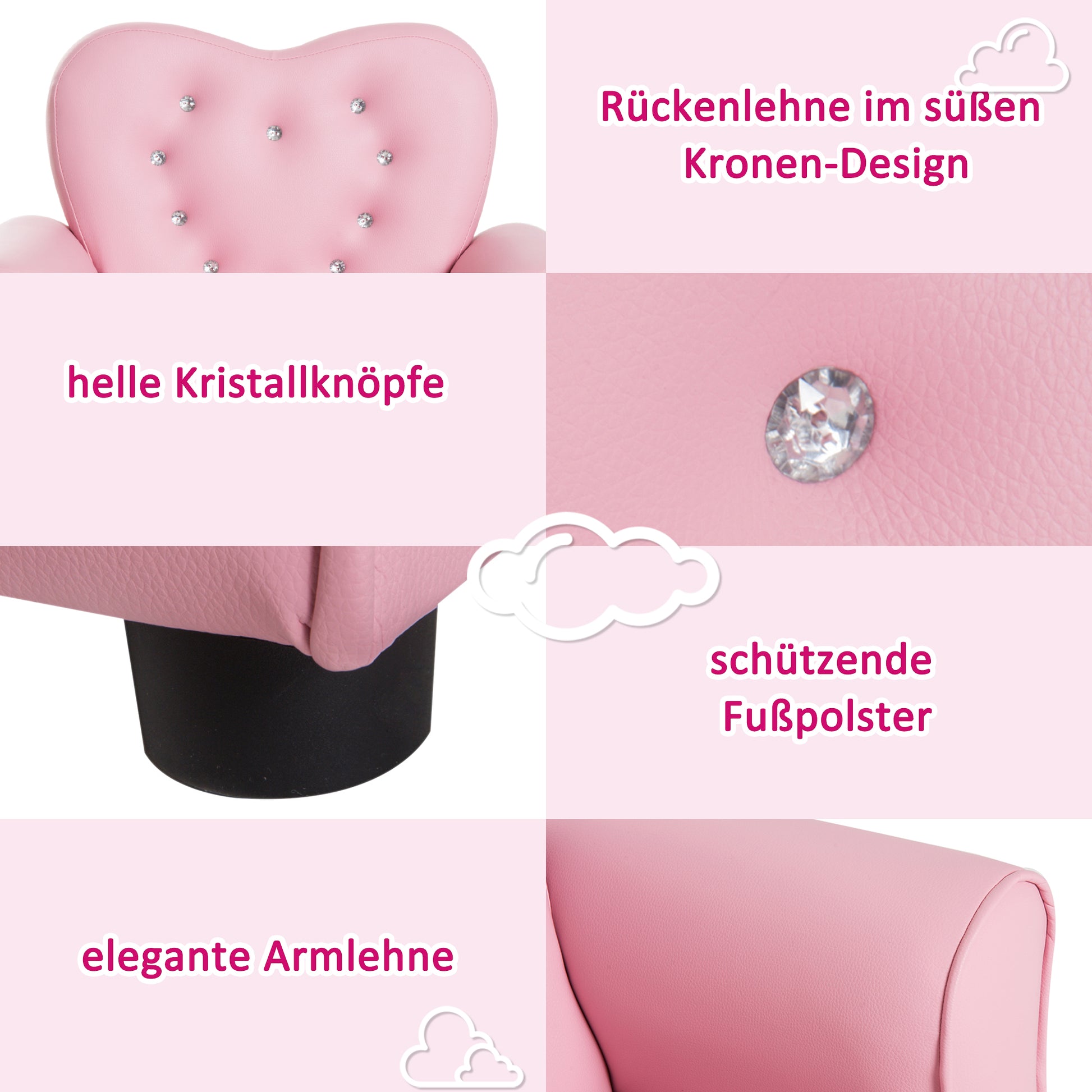 Kids Sofa Children's Armchair Princess Mini Sofa Kids Room Sofa Heart-shaped Pink L59 x W41.5 x H49 cm