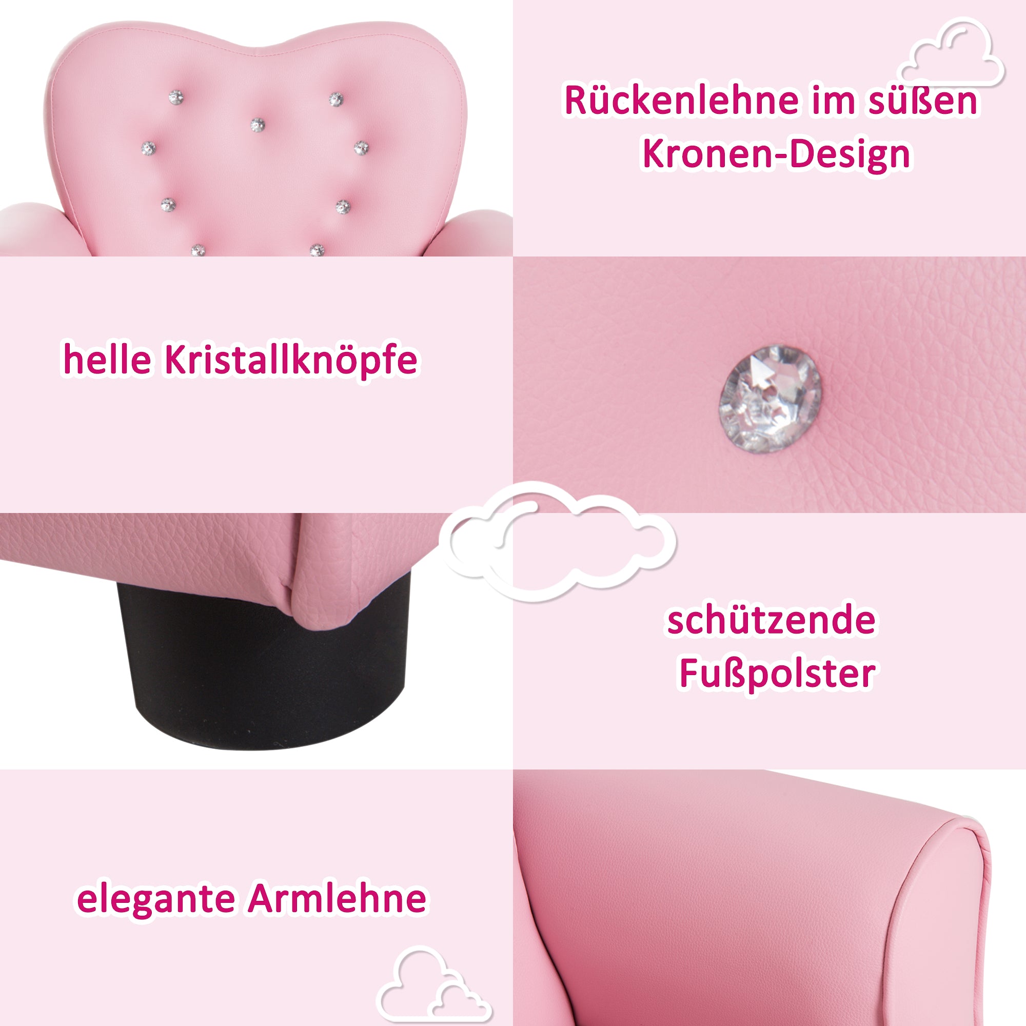Kids Sofa Children's Armchair Princess Mini Sofa Kids Room Sofa Heart-shaped Pink L59 x W41.5 x H49 cm